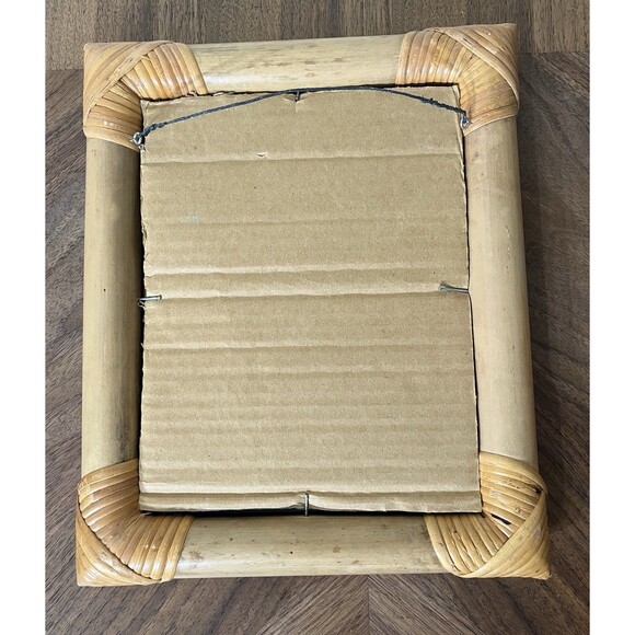 VTG MCM Rattan Bamboo Mirror Vintage Rectangular 12.5x10in Boho Beach Coastal - Picture 5 of 9